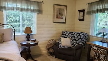1 bedroom, desk, iron/ironing board, travel cot
