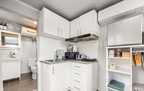 Réfrigérateur, micro-ondes, plaque de cuisson, cafetière/bouilloire