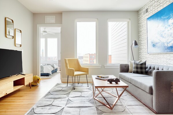 Apartment, 2 Bedrooms, 2 Bathrooms | Living area | 50-inch flat-screen TV with digital channels, streaming services