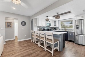 Fridge, microwave, oven, stovetop - Beautiful 4-bedroom beach home with dock on private island. (Placida)