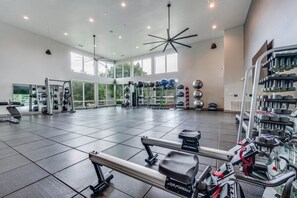 Work out in style with a variety of exercise equipment and a spacious layout.