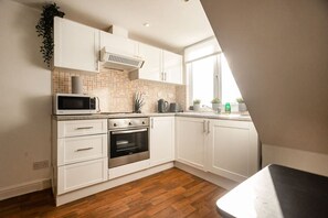 Fridge, microwave, oven, toaster
