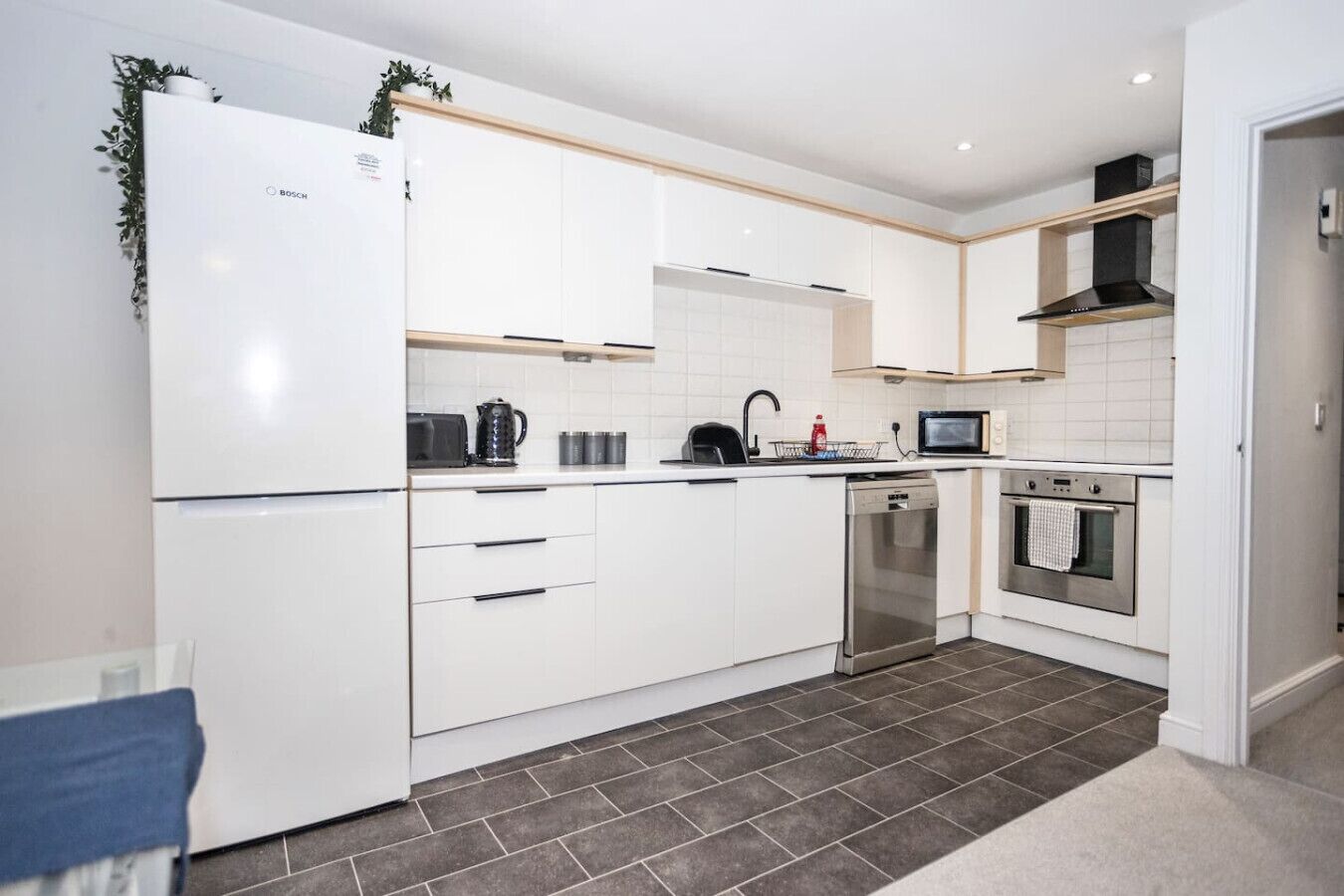 Fridge, microwave, oven, toaster