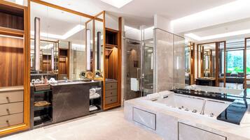 Hair dryer, bidet, towels, toilet paper