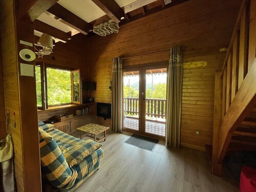 Entire chalet, panoramic views, stream and sauna.