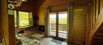 Entire chalet, panoramic views, stream and sauna.