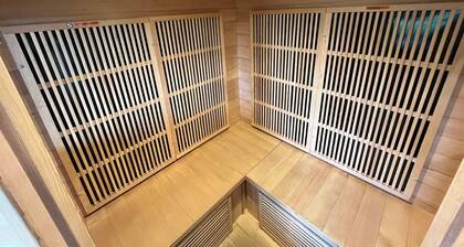 Entire chalet, panoramic views, stream and sauna.