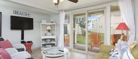 Condo, Multiple Beds, Patio, Garden View (Bahia Mar #112F) | Living area | 42-inch flat-screen TV with digital channels