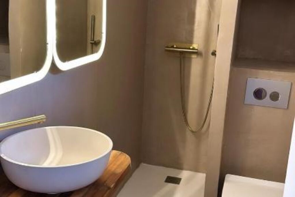 Shower, hair dryer, towels, toilet paper