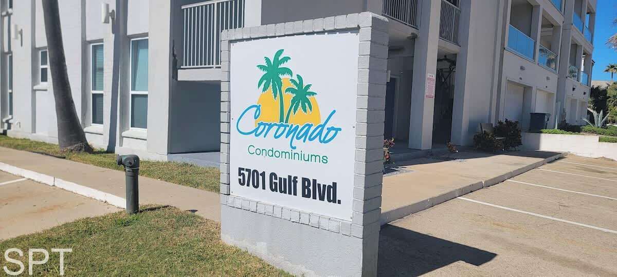 A sign for Coronado Condominiums at 5701 Gulf Blvd.