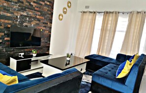 Smart TV, fireplace, stereo, computer monitors