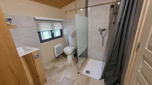 Hair dryer, towels, toilet paper