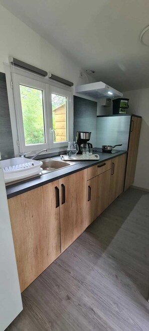 Fridge, microwave, stovetop