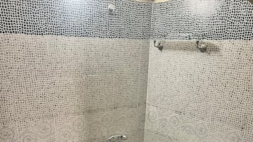 Hair dryer, bidet, towels, soap