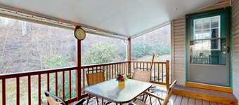 Mountain view home with a fireplace with beautiful view of the creek