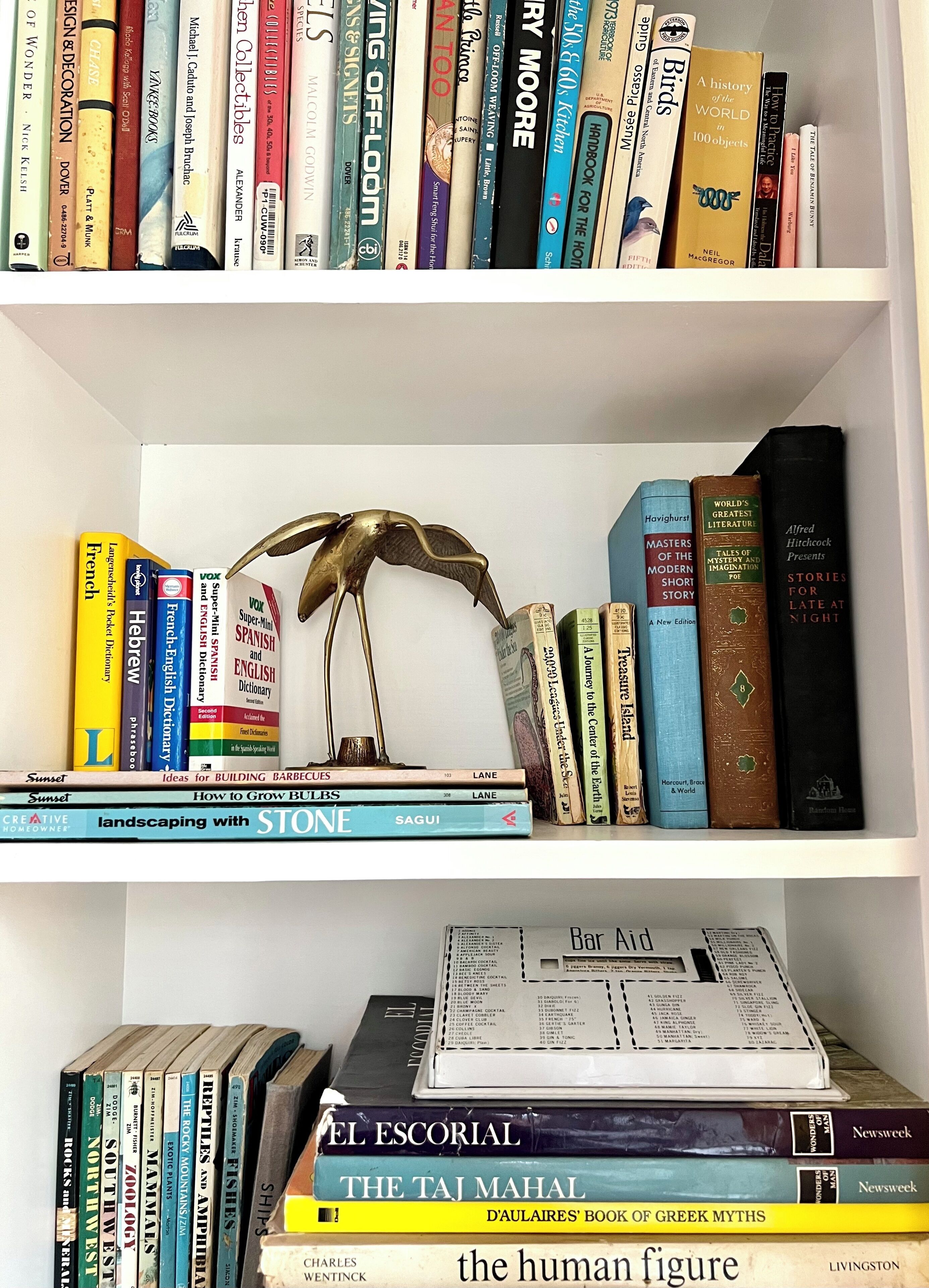 Une bibliothèque contenant une variété de livres, notamment des ouvrages tels que « Le corps humain » et « Le Taj Mahal ».