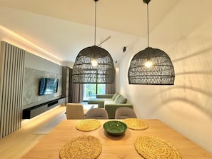 Deluxe Apartment, City View | Living area | 50-inch Smart TV with digital channels - Two bedroom Apartment Onia (Budva)