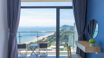 Căn hộ có tầm nhìn toàn cảnh, 2 phòng ngủ, quang cảnh biển | 2 phòng ngủ, bộ trải giường bằng vải cotton Ai Cập