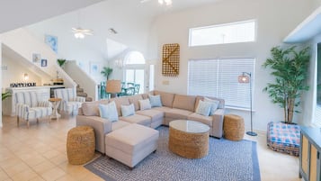 House, Multiple Beds, Pool Access, Partial Ocean View (Tranquil Turquoise Retreat) | Living area | 42-inch flat-screen TV with digital channels