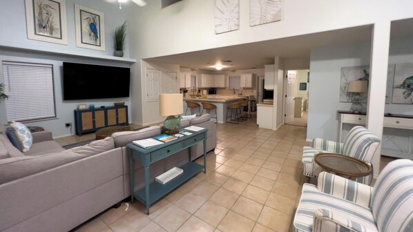 House, Multiple Beds, Pool Access, Partial Ocean View (Tranquil Turquoise Retreat) | Living area | 42-inch flat-screen TV with digital channels