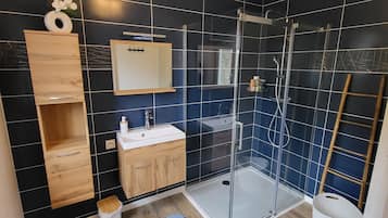Hair dryer, towels, toilet paper