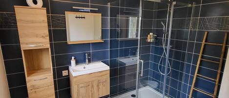 Hair dryer, towels, toilet paper