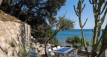 House with sea view, parking and private beach.