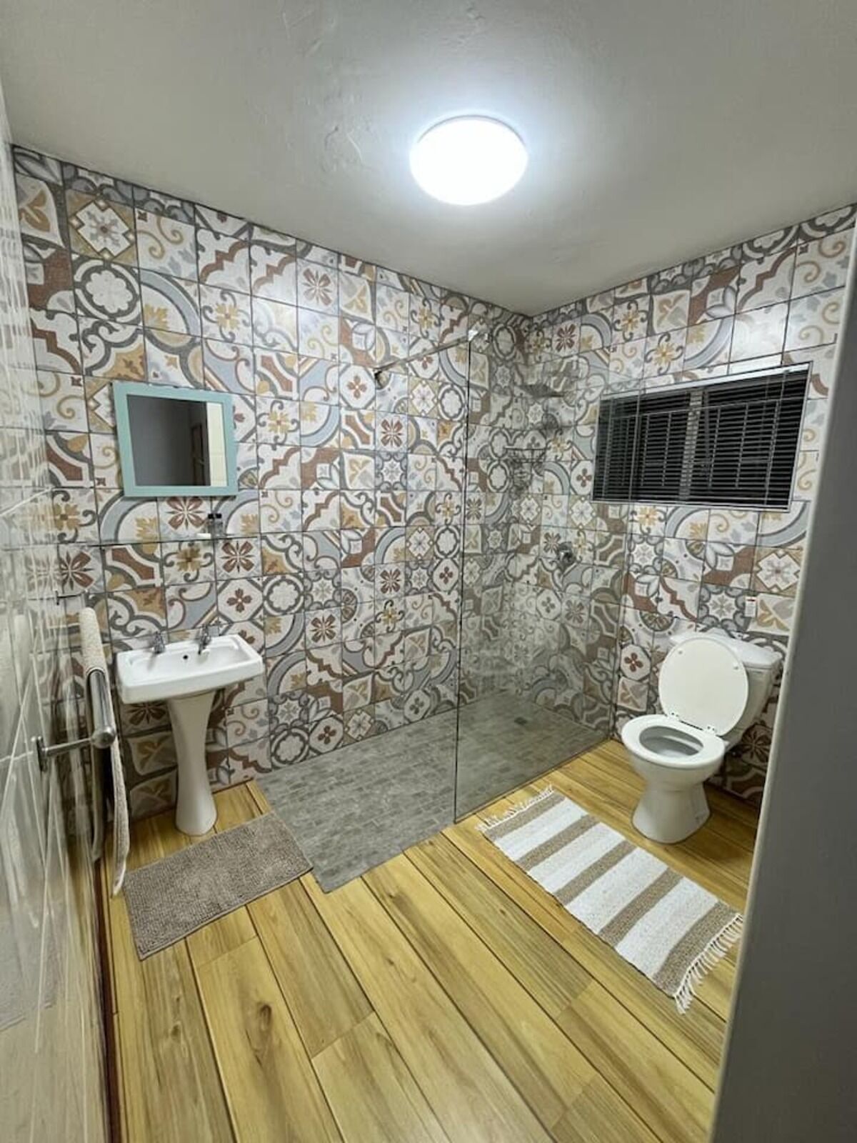 Shower, bidet, towels, soap