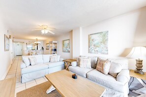 Condo, Multiple Beds (Emerald Surf 106) | Living area | DVD player