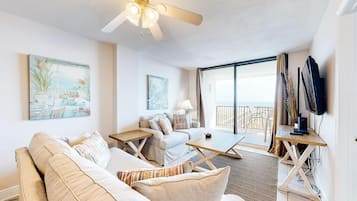 Condo, Multiple Beds (Emerald Surf 106) | Living area | DVD player