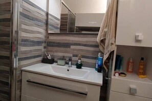 Shower, hair dryer, bidet, towels