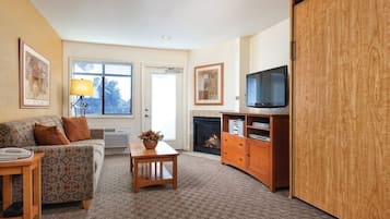 TV, fireplace, DVD player, foosball