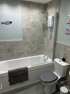 Hair dryer, towels, toilet paper