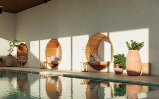 Indoor pool, outdoor pool, pool umbrellas, sun loungers