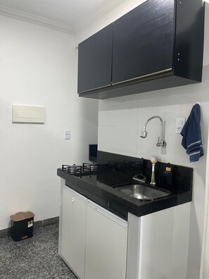 Microwave, stovetop, cookware/dishes/utensils