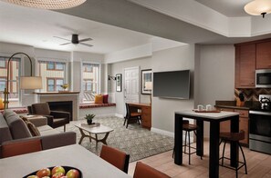 Smart TV, fireplace, DVD player
