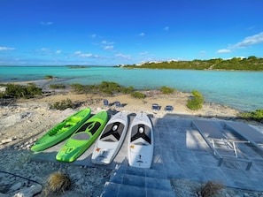 On the beach, sun loungers, beach towels