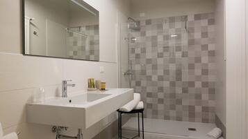 Shower, hair dryer, bidet, towels