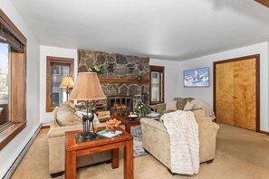 TV, fireplace, offices
