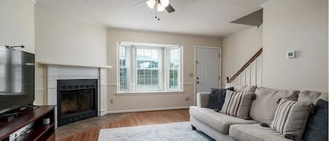 Smart TV, fireplace, computer monitors
