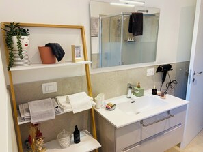 Douche, séchoir à cheveux, bidet, serviettes fournies