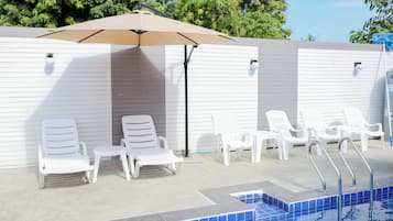 Outdoor pool, sun loungers