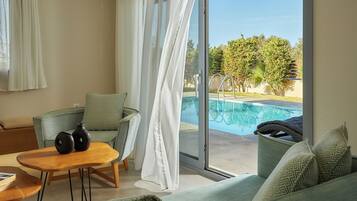 Villa, 2 Bedrooms, Private Pool | Living area | 32-inch LCD TV with cable channels, DVD player