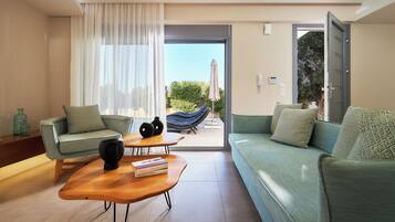 Villa, 2 Bedrooms, Private Pool | Living area | 32-inch LCD TV with cable channels, DVD player