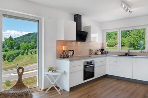 Fridge, oven, stovetop, dishwasher - Aura Holiday Home with Lake View, Alpine Panorama, Terrace, Balconies, Garden & Wi-Fi (Bodman-Ludwigshafen)