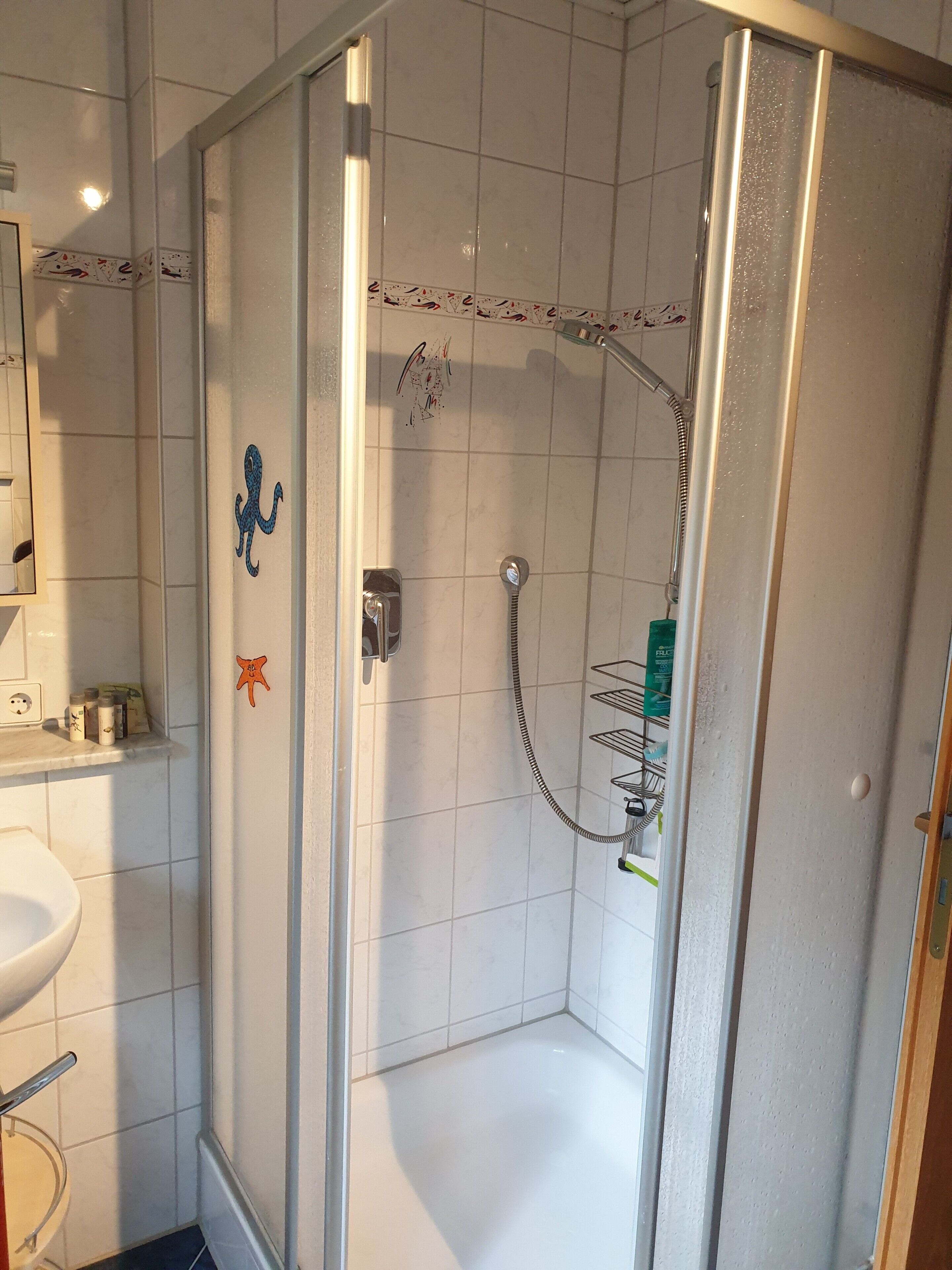 Douche, séchoir à cheveux, serviettes fournies