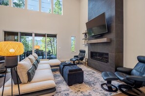 TV, fireplace, foosball, offices