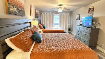 2 bedrooms, desk, iron/ironing board, travel crib