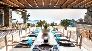 Superior Sea View Villa in Batsi | Desk, laptop workspace, blackout curtains, soundproofing