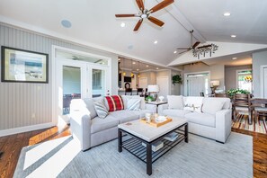 Smart TV, fireplace, DVD player, books